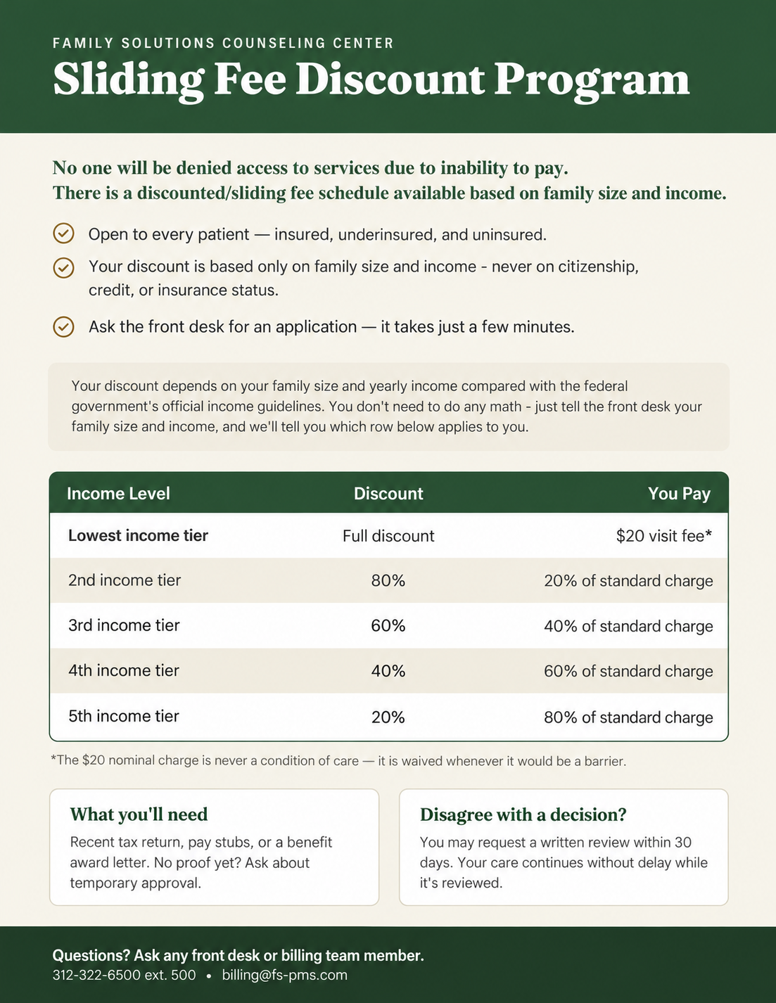 Sliding Fee Discount Program Flyer